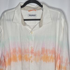 Tommy Bahama Mens XXL Linen Button Down Shirt Long Tie Dye Cruise Vacation Beach